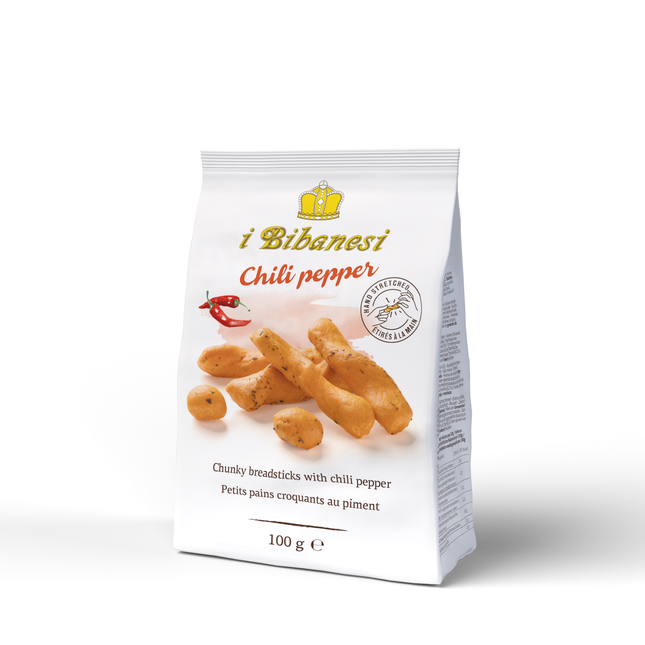 I BIBANESI - CHILLI PEPPER Chunky Breadsticks with Extra Virgin Olive Oil 100g