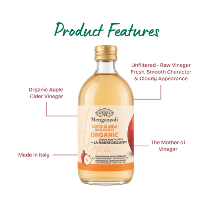 MENGAZZOLI Organic Apple Cider Vinegar Unfiltered with The Mother 500ml