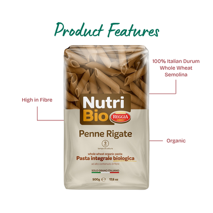 NUTRI BIO Organic Whole Wheat Penne Rigate 500g