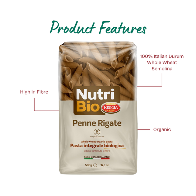 NUTRI BIO Organic Whole Wheat Penne Rigate 500g