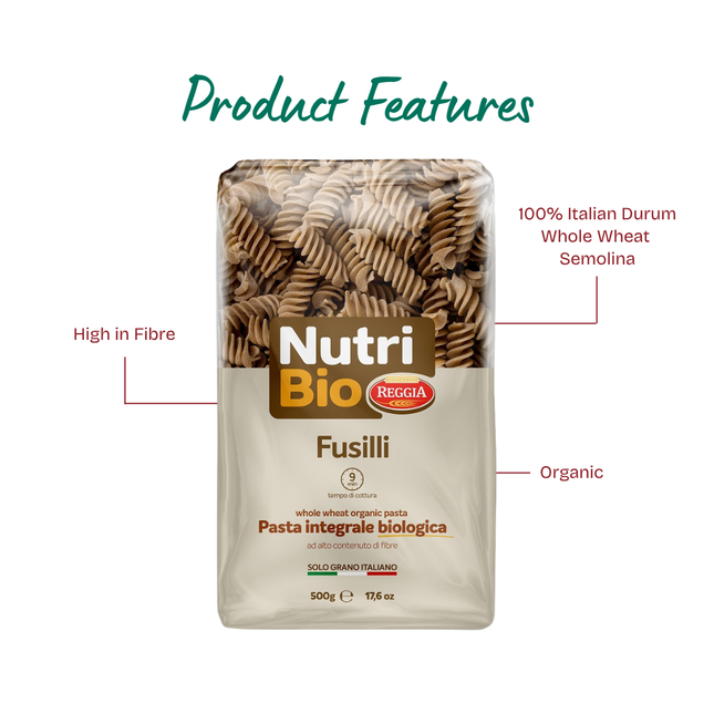 NUTRI BIO Organic Whole Wheat Fusilli 500g