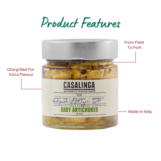 CASALINGA Chargrilled Baby Artichokes in Oil 220g
